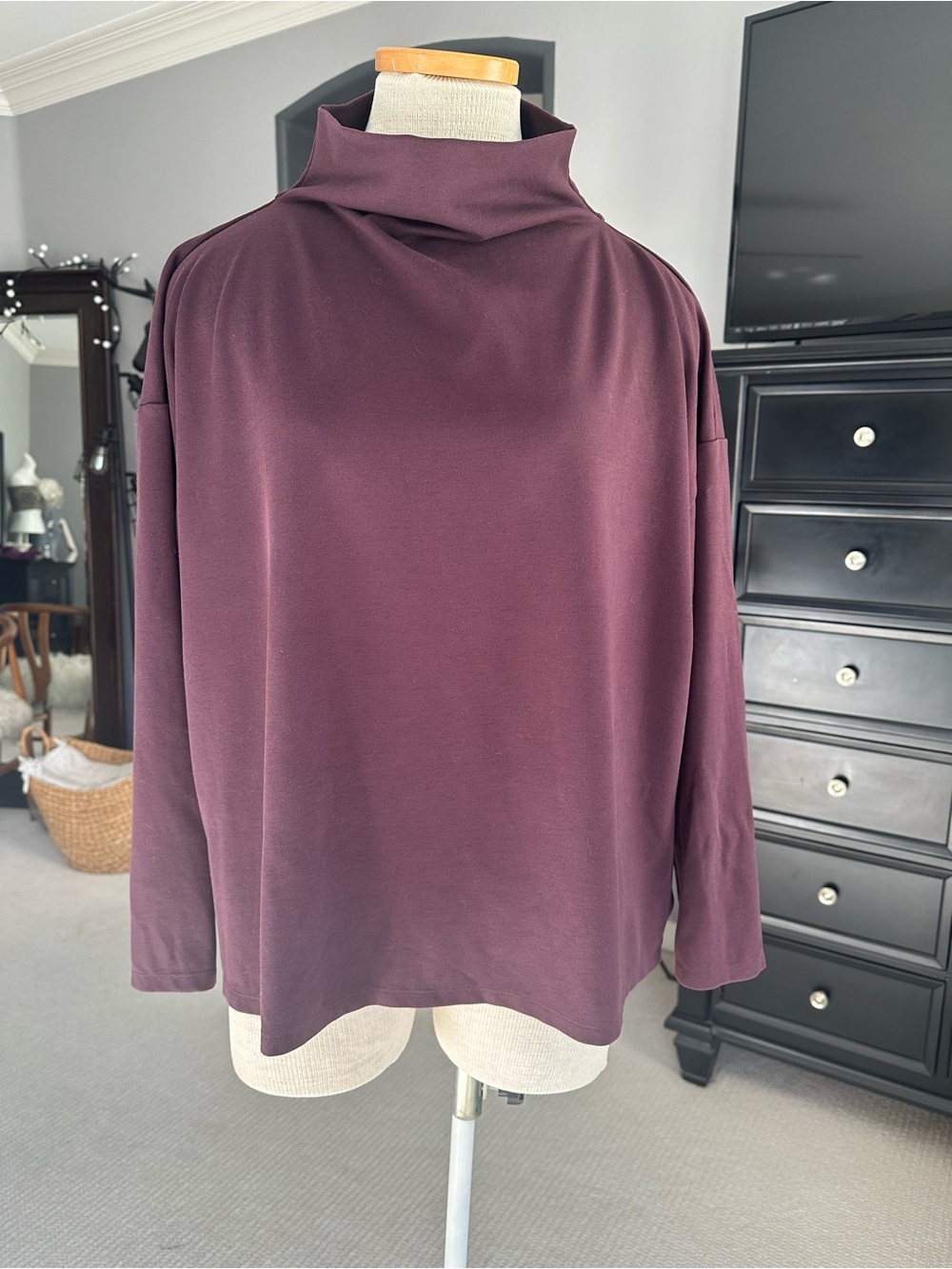Eileen Fisher Top Plum Funnel Neck size large